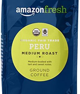 Amazon Fresh Organic Fair Trade Peru Ground Coffee, Medium Roast, 12 Ounce