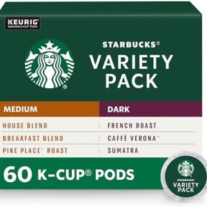 Starbucks K-Cup Coffee Pods—Medium & Dark Roast Variety Pack for Keurig Brewers—100% Arabica—6 boxes (60 pods total)