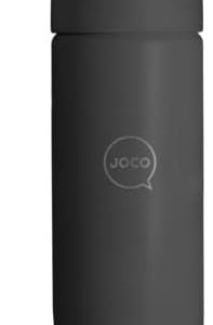 JOCO Cups - 16 oz Insulated Active Flask - Post Consumer Recycled Stainless Steel Thermos - Silicone Lid Straw Integration (Ultra Black)