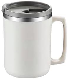 11.83 oz coffee cup, vacuum insulated camping cup with straw lid, double wall stainless steel travel cup, casual outdoor coffee thermos cup with powder coating (white)