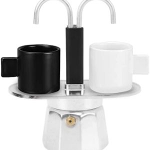 Asixxsix Double Head Coffee Maker, Aluminum Alloy DIY Mini Italian Stovepot Coffee Pot, 100ml Compact Size Convenient Carry, Stainless Steel Classic Coffee Maker for Home or Office Use