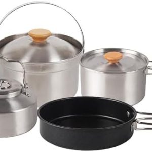4-Piece Camping Stainless Steel cookware Set, Portable Picnic Set, Outdoor Camping Kettle, Suitable for Outdoor self Driving Camping and picnicking