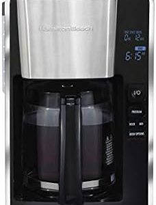 Hamilton Beach 12 Cup Programmable Front-Fill Drip Coffee Maker with Glass Carafe, Auto Shutoff, 3 Brew Options, Black with Stainless & Chrome Accents (46321)