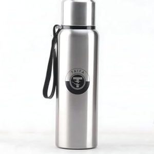 Double Wall Vacuum Insulated Thermo / 600ml / 20oz / Stainless Steel/Wide Mouth Opening with Cup/and Leather Strap. Cold up to 24 or Hot up to 12 hrs., Medium, Silver