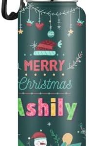 Christmas Water Bottles with Photos Text 18oz Stainless Steel Insulated Water Bottle with Straw Personalized Coffee Mugs Cups Christmas Gifts for Dad Mom Grandpa Grandma Husband Boyfirend