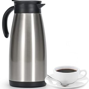 50oz Coffee Thermal Carafe, Stainless Steel Insulated Coffee Pot, Double Walled Vacuum Thermoses Flask, 1.5 Liter Tea Pot, Coffee Jug Water Dispenser(Silver）
