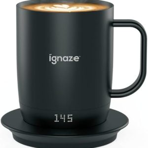 Temperature Controlled Self Heating Smart Mug - ThermoTech Led Status Display with 70 Min Lithium Rechargeable Battery Life, 5 Heated Temp Control Settings, Auto/Off Coffee Cup (Black - 11oz)