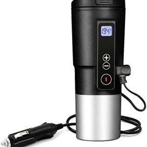 Smart Temperature Control Travel Coffee Mug EAST MOUNT Electric Heated Travel Mug 12V Stainless Steel Tumbler Smart Heating Car Cup Keep Milk Warm LCD Display Easily Washing Safe for use (Black)