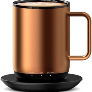 vsitoo S3PLUS Rechargeable Self Heating Coffee Mug, 14oz Heated Coffee Mug with Lid, APP & Manual Controlled Heated Coffee Mug, Temperature Control Smart Mug Warmer with 90 Min Battery Life, Copper