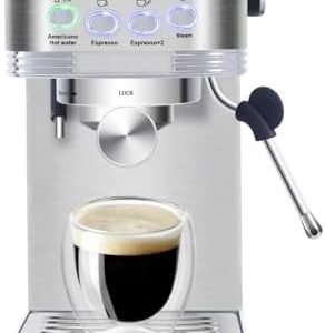 Espresso Machine, 20 Bar LED Display Espresso Maker with Steam Milk Frother for Americano Cappuccino Latte, Espresso Coffee Machines with ESE Pod Filter, Gift for Dad Mom