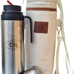 Thermo and Insulated Tote Bag Set | Double Wall Vacuum Insulated Stainless Steel Thermo 1000 ml |34 oz |24 Hours Hot and Cold Water Bottle with Cover, BPA Free Leak Proof (Silver -34oz)