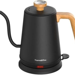Nueve&Five Gooseneck Electric Kettle with Thermometer， Black Electric Kettle 1L with Auto Shut-Off，1000W Hot Water Kettle of Stainless Steel， Pour Over Kettle for Coffee & Tea