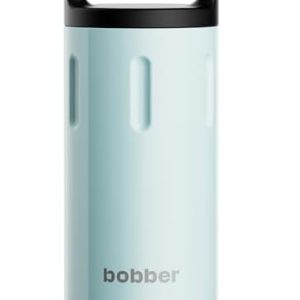 BOBBER 20 oz Wide Mouth Insulated Travel Water Bottle – Easy to Clean, Dishwasher Safe Stainless Steel Thermos Cup for Coffee, 100% Leakproof, Keeps Drinks Hot for 8 Hours (Light Blue)