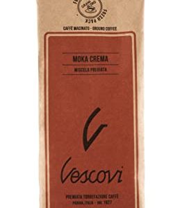V Vescovi Moka Crema | Premium Italian Ground Espresso | Medium Roast | For Moka, French Press, Pour Over | 8.8 oz / 250g
