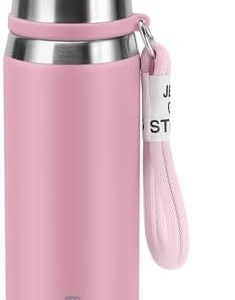 Stainless Steel thermo Bottles with cup 700ml/23.7oz Vacuum Insulated Bottle for hot and cold coffee drink water thermo flask with cup.(Pink,700ml)