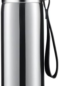 28/32 OZ Water Bottle Double Wall Insulated vacuum Thermo Bottle Large Capacity with Cup and Rope Stainless steel Coffee Water Bottles for Hot and Cold Drink Water Flask (Silver, 800ML/28OZ)