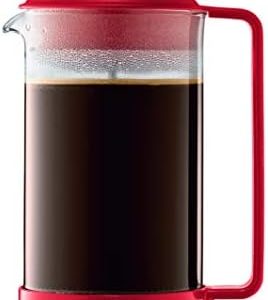 Bodum 34 oz Brazil French Press Coffee Maker, High-Heat Borosilicate Glass, Red - Made in Portugal