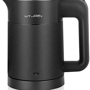 0.6L Small Electric Tea Kettle Lightweight, 20 Ounce Double Wall Hot Water Boiler Stainless Steel Auto Shut-off, 120V Portable Travel Electric Kettle Fast Boil for Tea and Coffee, Black