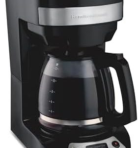 Hamilton Beach 12 Cup Programmable Drip Coffee Maker with 3 Brew Options, Glass Carafe, Auto Pause and Pour, Black with Stainless Accents (46299)