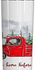 WONDERTIFY Winter Christmas Coffee Cup Red Pickup Truck Holiday Fir Trees Coffee Mug Stainless Steel Bottle Double Walled Thermo Travel Water Metal Canteen