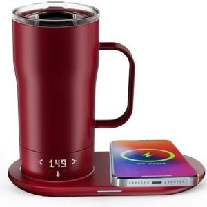 Smart Self Heating Coffee Mug 18 Oz Temperature Control Heated Coffee Mug App Controlled Warmer Mug 5-10 Hour LED Display Keep Coffee Hot All Day Fast Wireless Charger Base Rogue red