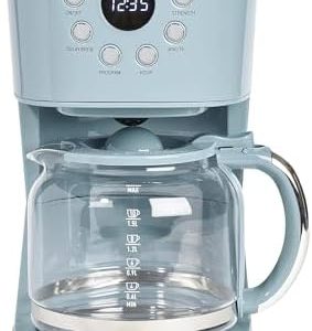 Haden Brighton Coffee Machine, 12 Cup Programmable Drip Coffee Maker with Auto Shut-Off Function and Reusable Washable Water Filter, Sky Blue & Chrome