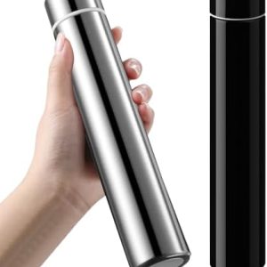 Vesici Slim Water Bottle 8.8 oz Small Stainless Steel Purse Compact Water Bottle Camping Travel Insulated Water Bottles Backpack Pocket Water Flask for Car Cold Coffee Tea(Silver, Black,2 Pack)