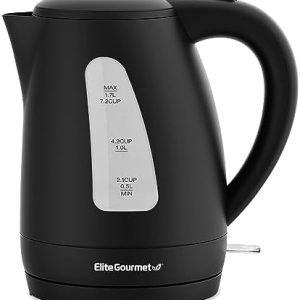 Elite Gourmet EKT8690 1.7L Electric Tea Kettle 1500W Hot Water Heater Boiler BPA-Free, Fast Boil, Water Level Window and Auto Shut-Off, Black