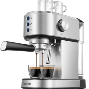amzchef Espresso Machine with 20 Bar, Professional Espresso Maker with Milk Cream/Steam Stick, Compact Stainless Steel Coffee Machines, 34oz Household Detachable Water tank, Gift for Dad or Mom