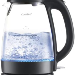 COMFEE' Electric Kettle, 1.7L Hot Water Boiler, 1500W Fast Boil, Glass Electric Tea Kettle with LED Indicator, Auto Shut-Off and Boil-Dry Protection, BPA Free