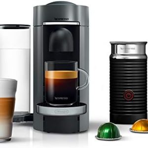 Nespresso Vertuo Plus Deluxe Coffee and Espresso Maker by De'Longhi, Titan with Aeroccino Milk Frother, 110 Volts