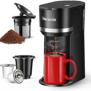 Mini Single Serve Coffee Maker for K Cup and Ground Coffee, Fast Brew One Cup Coffee Machine with Descaling Reminder and Water Window, 6 to 12 oz. Brew Sizes, Black