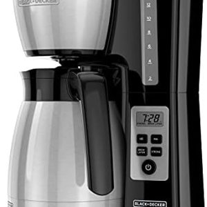 BLACK+DECKER 12 Cup Thermal Programmable Coffee Maker with Brew Strength and VORTEX Technology, Black/Steel