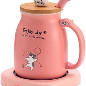 Bsigo Smart Coffee Mug Warmer & Cute Cat Mug Set, Beverage Cup Warmer for Desk Home Office, Candle Warmer Plate for Milk Tea Water with Two Temperature Setting(Up to 140℉/ 60℃), 8 Hour Auto Shut Off