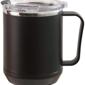 15oz Stainless Steel Mug With Handle, Electromagnetic Heating Double-Layer Coffee Travel Mug, Vacuum Reusable Coffee Cup with Lid (Black)