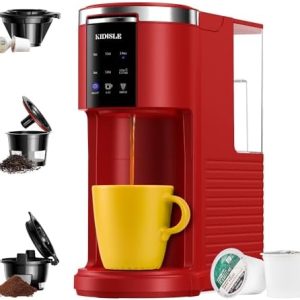 Single Serve Coffee Machine, 3 in 1 Pod Coffee Maker for K Cup Pods & Ground Coffee & Teas, 6 to 14oz Brew Sizes, with 40oz Removable Water Reservoir, Descale Settings, Red