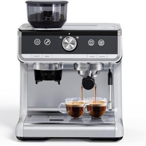 Espresso Machine with Grinder 20 Bar Pump, 2.8L Removable Water Tank Semi Automatic Coffee Maker with Grinder, Milk frother, Ideal for Small Families and Offices