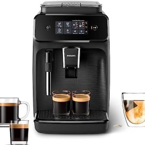 Philips 1200 Series Fully Automatic Espresso Machine, Classic Milk Frother, 2 Coffee Varieties, Intuitive Touch Display, 100% Ceramic Grinder, AquaClean Filter, Aroma Seal, Black (EP1220/04)