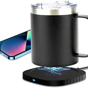 Coffee Mug Warmer Set with 15W Wireless Charger,Self Heating Coffee Mug for Desk,Heated Mug Keep Coffee or Tea Hot About 55℃/131℉ (Black 12oz)