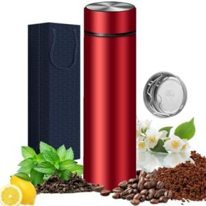 Insulated Bottles- Vacuum Tumbler for Coffee, Tea and Drinks with Stainless Steel Infuser - 15 oz Tea Thermos Coffee Travel Bottle/Keeps Drinks Hot or Cold for Hours/Gift Packing (Red)