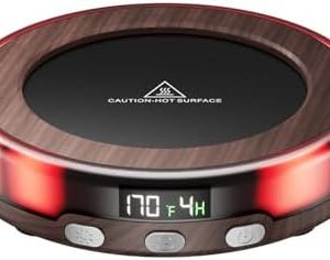 Gaiatop Mug Warmer, 30W Coffee Mug Warmer with Colorful LED Atmosphere Lights, 3 Temp Settings Coffer Warmer for Desk, 2-9Hrs Timer, Candle Warmer Beverage Heating Plate for Coffer, Tea, Milk-Wood