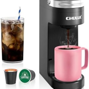 CHULUX Slim Single Serve Coffee Maker for K Cup Pods & Ground Coffee, One Cup Coffee Maker Fits 7.3" Travel Mugs, Coffee Machine with 6 to 12oz Brew Sizes