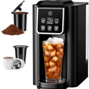 SHARDOR Single Serve Coffee Maker, Hot and Iced Coffee Machine for K-Cup Pods & Ground Coffee, 6 to 14 oz Brew Sizes, 50 oz Removable Water Tank, Bold Brew Setting, Stainless Steel, Black
