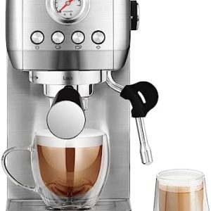 CASABREWS Espresso Machine 20 Bar, Stainless Steel Espresso Maker With Steam Milk Frother, Coffee Machine Cappuccino Latte Machine With 43.9 oz Removable Water Tank