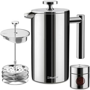 Mueller French Press Coffee Maker 34oz, Stainless Steel French Press Coffee, 4 Filter Heat Resistant Double Insulated, Rust-Free, Food Grade, Dishwasher Safe Coffee Pot