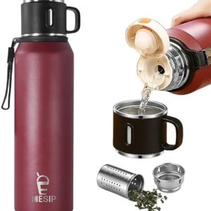 Stainless Steel Insulated Bottle, 50oz with cup Vacuum Insulated Water Bottle, Thermos for Hot Drinks/Cold Drinks,24-Hr Insulation Commute, Travel