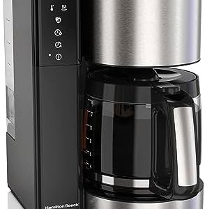 Hamilton Beach 14 Cup Programmable Coffee Maker with Easy Measure Light Up Reusable Filter, Removable 70 Oz. Water Reservoir, Black and Stainless Steel