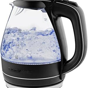 OVENTE Glass Electric Kettle Hot Water Boiler 1.5 Liter Borosilicate Glass Fast Boiling Countertop Heater - BPA Free Auto Shut Off Instant Water Heater Kettle for Coffee & Tea Maker - Black KG83B