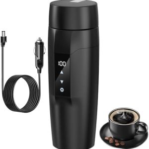 Portable Car Heating Cup, 350 ml Travel Electric Kettle, 304 Stainless Steel Liner Car Heated Mug, 40~100℃ Adjustable, 12V 80W Fast Boiling Bottle, Leak-proof, Anti-Dry Burn Protection(Black)