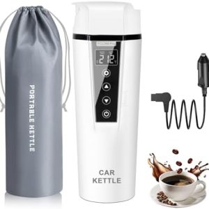 Car Electric Kettle: 12V/24V Portable Water Boiler Heated Travel Mug,Multiple Temperature Adjustable Coffee Tea Truck Cup with 304 Stainless Steel Dry Burn Protection & Handy Cup Bag